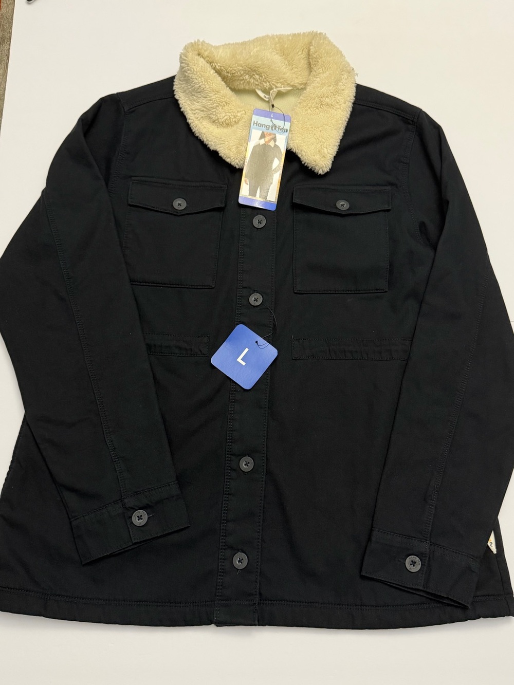 NWT Woman Large Hang Ten Plush Collar Sherpa lined Utility Jacket Black